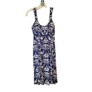 Fresh Produce Blue & White Print Jersey Knit Dress Size Small